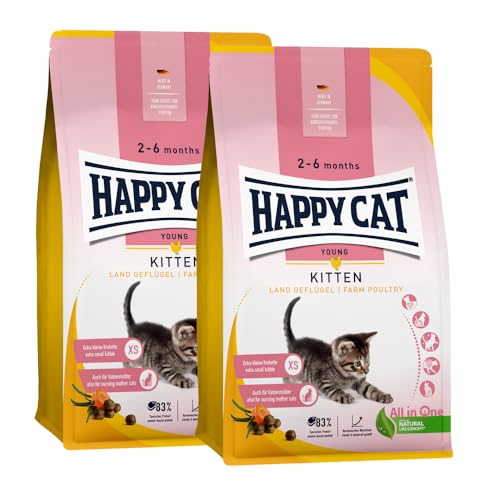 Happy Cat Young Kitten Land Geflügel M - Trockenfutter für Katzen-Babys ab der 5. Lebenswoche - 2X 4kg von Happy Cat