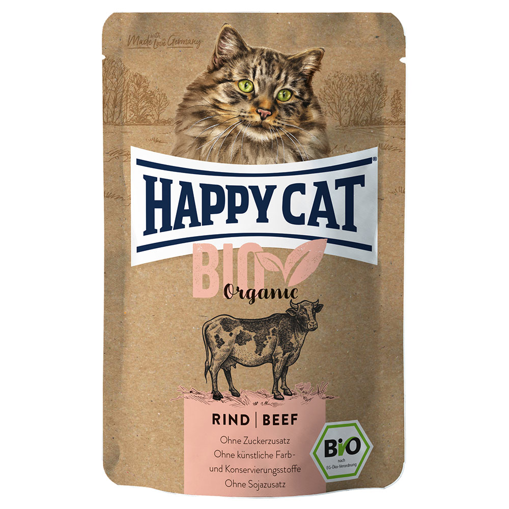 Sparpaket Happy Cat Bio Pouch 12 x 85 g - Bio-Rind von Happy Cat