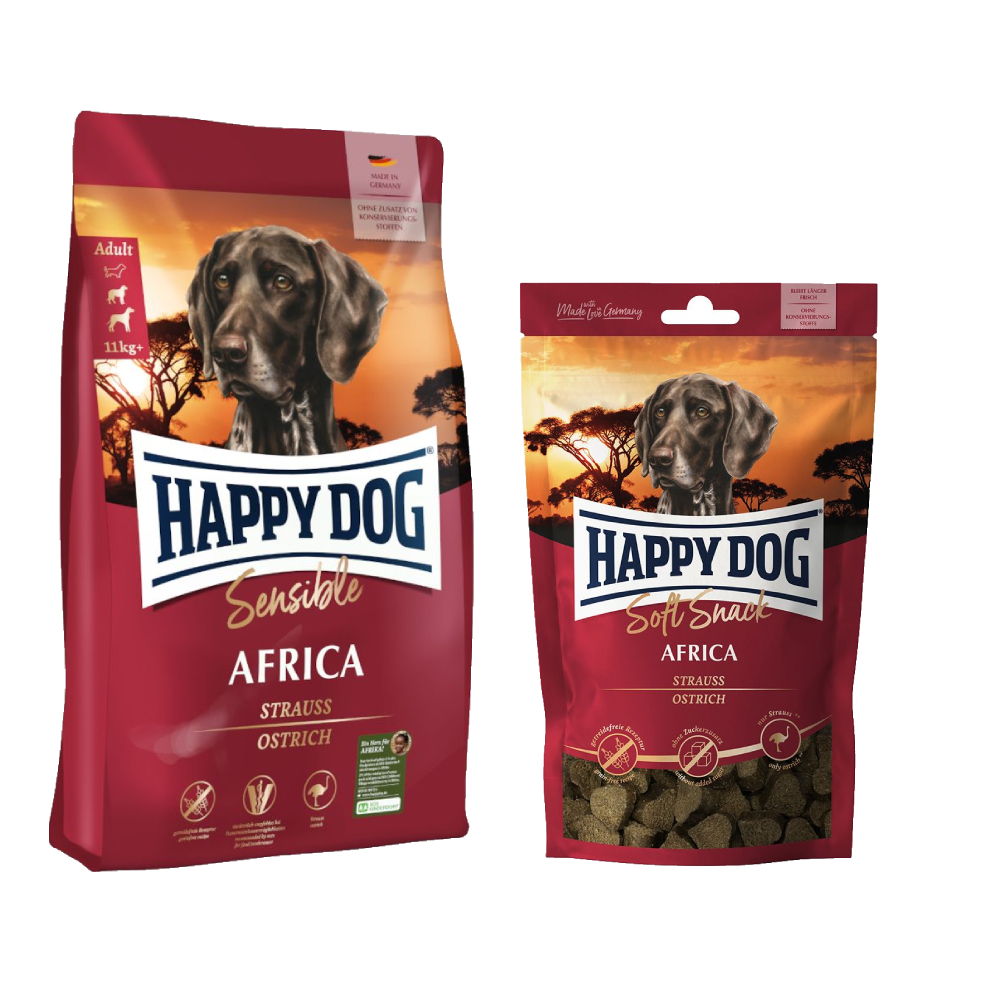 Happy Dog Kombi-Paket:  Supreme Sensible 10 / 12,5 kg + 5 x 100 g Soft Snack - Sensible Africa 12,5kg + Africa 5 x 100 g von Happy Dog