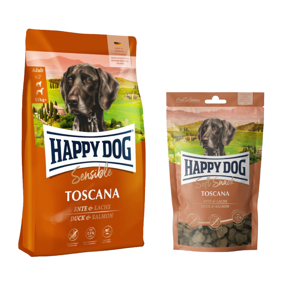 Happy Dog Kombi-Paket:  Supreme Sensible 10 / 12,5 kg + 5 x 100 g Soft Snack - Sensible Toscana 12,5 kg + Toscana 5 x 100 g von Happy Dog Supreme Sensible