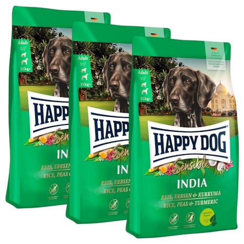 Happy Dog Sensible India M 3X 2,8 kg - Trockenfutter, Geschmacksrichtung Reis, Erbse & Kurkuma von Happy Dog