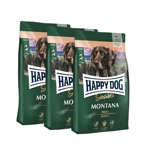 Happy Dog Sensible Montana M Trockenfutter, Hundefutter - Geschmacksrichtung Pferd - Glutenfrei, Getreidefrei, Monoprotein, Omega-3 und Omega-6-3X 4kg von Happy Dog