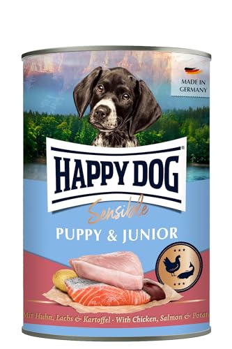 Happy Dog - Sensible Puppy & Junior M - Huhn, Lachs, Kartoffel - Nassfutter 18 x 400 g von Happy Dog