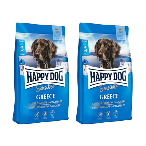 Happy Dog - Sensible Greece M Lamm, Shrimps & Calamari - Trockenfutter für ausgewachsene Hunde - 2x11 kg Inhalt von Happy Dog