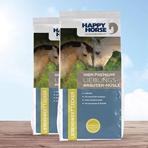 HAPPY HORSE Lieblings Kräuter-Müsli Pferdefutter haferfrei 2 x 14kg - Ideal bei Atemwegsproblemen und Husten - Hochwertiges Kräuter-Müsli für Pferde - Für appetitlose und nervöse Pferde geeignet von Happy Horse