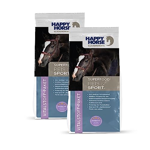 HAPPY HORSE Superfood Reis & Sport Pferdefutter 2 x 14kg - Vitalstoffversorger der neuen Generation - Sehr niedriger Getreideanteil - Glutenfreie Reiskleie - Förderung des Muskelaufbau von Happy Horse