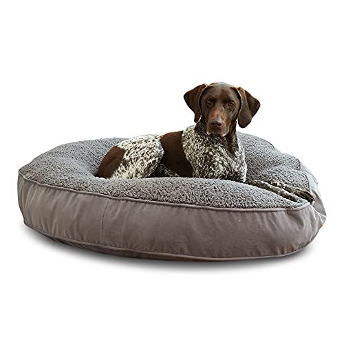 Happy Hounds Scout Deluxe Hundebett, rund, Sherpa-Kissen, groß, Grau von Happy Hounds