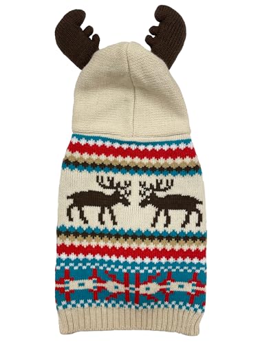 Happy Pet Weihnachtspullover für Hunde, Weihnachtsstrickjacken und Pullover für kleine und mittelgroße Hunde (Geweihpullover, Größe M) von Happy Pet