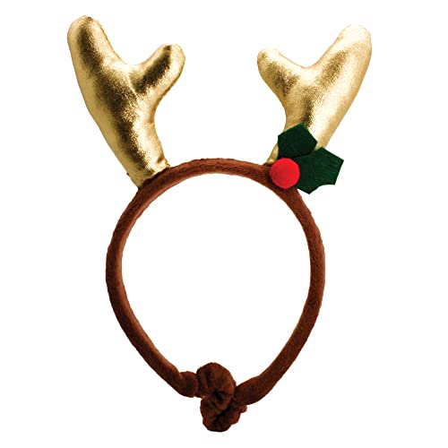 Holly & Robin Weihnachts-Stirnbänder für Hunde, Weihnachtsbaum oder Rentier (Rentier Gold Geweih Stirnband, Medium/Large) von Happy Pet