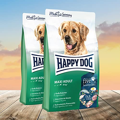 Happy Dog Fit & Vital Maxi Adult 2 x 14kg Sparpaket- Hunde Trockenfutter weizenfrei - Ausgewogene Vollwertkost für große, normalaktive Hunde - Grünlippmuschel zur Unterstützung für die Gelenke von Happy Watch