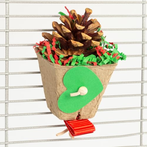 HappyBird | Pinecone Cup - natürliches Knabberspielzeug zur Wandbefestigung - grün/rot | ca. 13 x 6 x 6 cm von HappyBird