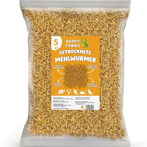 HappyFarms Getrocknete Mehlwürmer – 10kg Hochwertiges Naturfutter für Wildvögel, Fische & Igel von HappyFarms