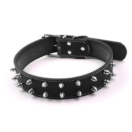 HappyFit Hundehalsband im Punk-Stil mit Spikes, PU-Leder, verstellbares Hundehalsband mit Nieten, Nieten, Haustierhalsband für mittelgroße bis große Hunde (Negro) von HappyFit