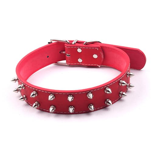 HappyFit Hundehalsband im Punk-Stil mit Spikes, PU-Leder, verstellbares Hundehalsband mit Nieten, Nieten, Haustierhalsband für mittelgroße bis große Hunde (Rojo) von HappyFit