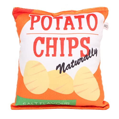 HappyFit Kartoffelchips-Plüsch-Hundespielzeug, eingebautes Rasselpapier, bissfest, quietschende Snacktasche, Hundespielzeug für Welpen (Patatas Fritas Naranja) von HappyFit