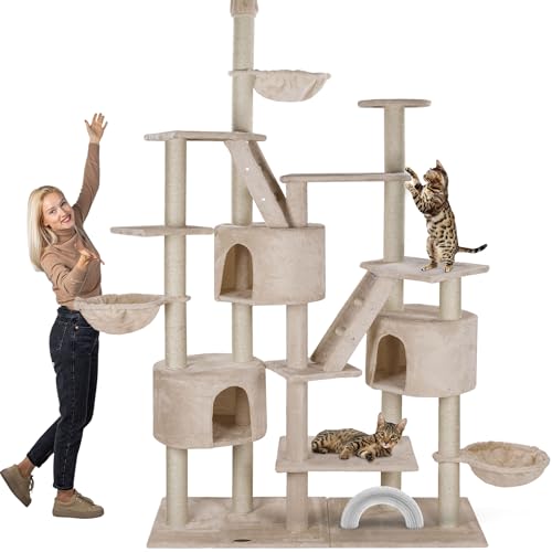 HAPPYPET XXL Kratzbaum Simba deckenhoch 260 cm - Kletterbaum Paradies, Extra Breit, Höhlen, Liegemulden, Großer Katzenbaum Stabil für Katzen, 9 cm Säulen, viel Zubehör von Happypet