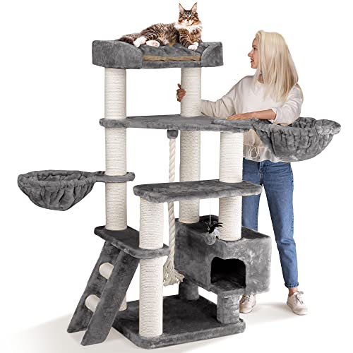 HAPPYPET Kratzbaum große Katzen XXL Jacob - Katzenbaum Deckenhoch, Stabil und Massiv mit Sisalsäulen und Dicker Bodenplatte, Ideal für Schwere Rassen von Happypet