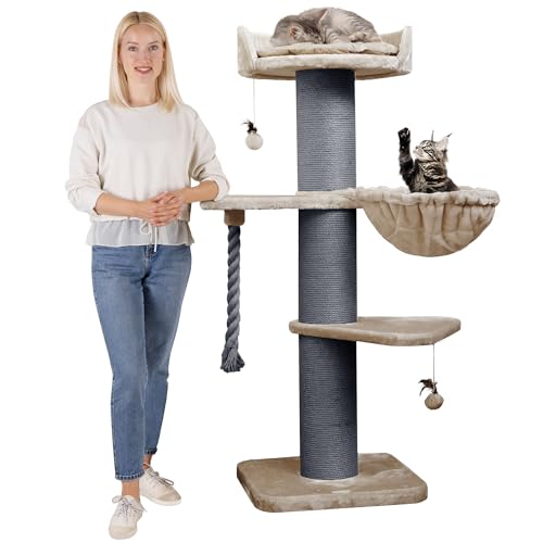 HAPPYPET Premium Kratzbaum Grosse Katzen Stabil 'Cooper' – 150 cm Großer Katzenbaum, Kletterbaum für Maine Coon, Natursisal, 20 cm Dicke Stämme - Cappuccino von Happypet