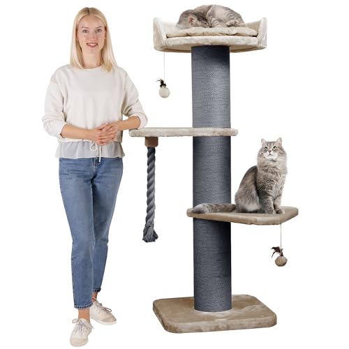 HAPPYPET Premium Kratzbaum Grosse Katzen Stabil 'Freddy' – 150 cm Großer Katzenbaum, Kletterbaum für Maine Coon, Natursisal, 20 cm Dicke Stämme - Cappuccino von Happypet