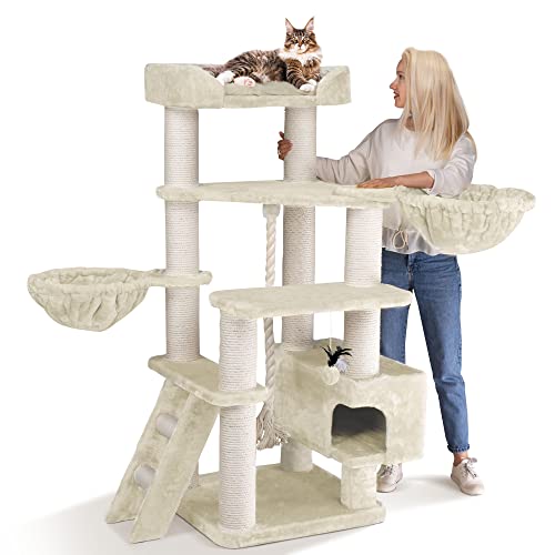 HAPPYPET Kratzbaum große Katzen XXL Jacob - Katzenbaum Deckenhoch, Stabil und Massiv mit Sisalsäulen und Dicker Bodenplatte, Ideal für Schwere Rassen von Happypet