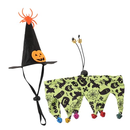 Happyyami 1 Satz Halloween-Katzenmütze und Schal-Set Kostüm lackiert Tiere Rattenbett Bausätze Erde Halloween-Party-Haustierhalsband Katze Halloween Hexenhut Halsband für Haustier Polyester von Happyyami