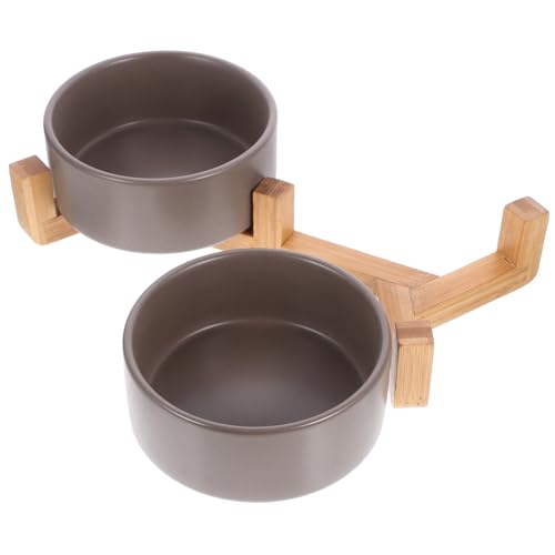 Happyyami 1 Satz Haustiernapf Katzenfutternapf mit Deckel erhöhter Katzennapf satnd Automatischer Katzenfutterautomat Puzzle pet Bowl Dog Bowl hundefutterspender Katzennapf aus Keramik Holz von Happyyami