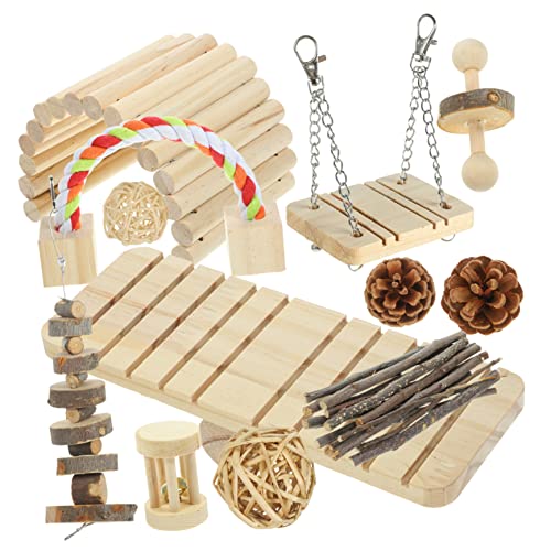 Happyyami Kauspielzeug-Set Aus Natürlichem Holz mit Karottengras 1 Set Schaukelspielzeug für Hamster Kleintierspielzeug für Kaninchen und Meerschweinchen von Happyyami