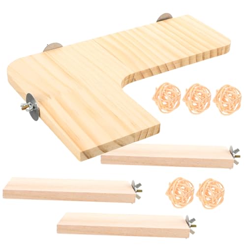 Happyyami 10pc Set Chinchilla Papagei Haustier Spielzeug Holz Springen Stand Übung Klettern Bord von Happyyami