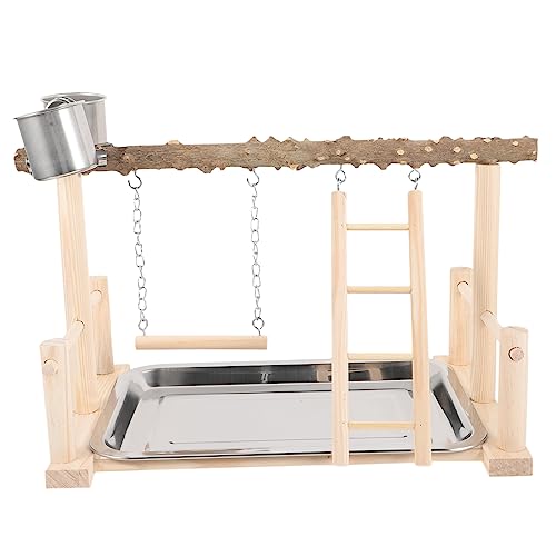 Happyyami 1 Set Papageienständer Holz Vogel Sitzstange Ständer Vogelspielplatz Vogeltraining Rack Papagei Sitzstange Ständer Vogelkäfig Schaukel Spielzeug Holz Vogelkäfig Spielzeug von Happyyami