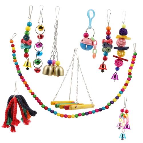 Happyyami 10 Papagei Spielzeug Vogel kauen Schöpfseil Kauspielzeug Papagei Schaukelring Glocke knete Spielzeug knetspielzeug Vogelspielzeug Hängespielzeug für Papageien hölzern Colorful von Happyyami