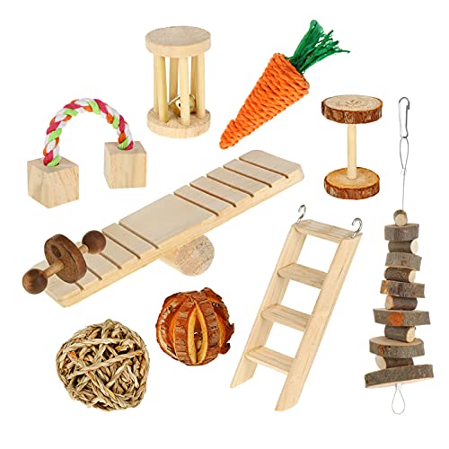 Happyyami 10St Hamster holzspielzeug Käfige Kaninchenkäfig Deckel Guinea Kaninchen kaut Heu nager kleintierspielzeug Heimtierbedarf Schleifspielzeug für Haustiere hölzern von Happyyami