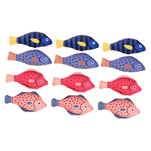 Happyyami 12 STK Katzenspielzeug Plüschtier Plush Toy katzenspielzeig Kauspielzeug für Welpen Haustier Spielzeuge Kätzchen Spielzeug Quietschspielzeug für Katzen Katzenminze Gefleckter Fisch von Happyyami