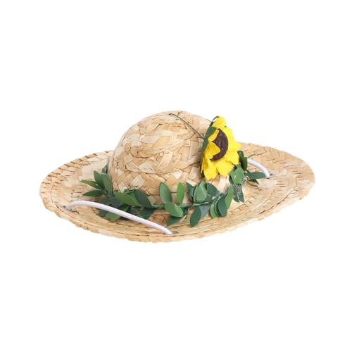 Happyyami 1Stk Hut aus Sonnenblumenstroh sommerlicher Haustierhut schöne Haustiermütze hundefressnäpfe hundezwinger Hüte Haustier-Hut-Ornament Hut mit Sonnenblumendekor für Haustiere Welpen von Happyyami