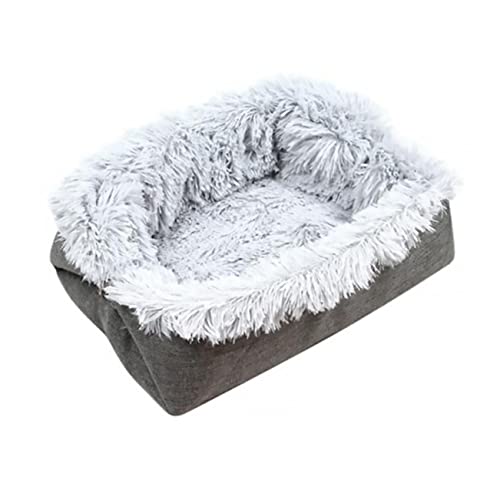 Happyyami 2 1 Haustier Plüsch faltbares katzenhaus pet Bed Katzen Liege cat Accessories katzenkorb Hundebett mittel Wurf Katzenhütte Katze Bett Matte Plüsch Katzennest Gesteppt Light Grey von Happyyami