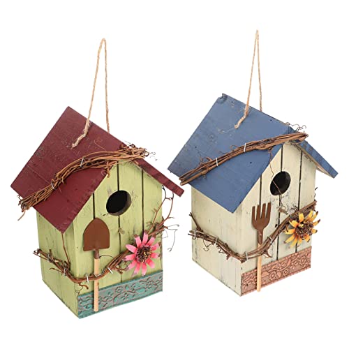 Happyyami 2St Vogelhaus vogelhäuser für Balkon Blockhaus- Vogelnestdekoration für den Garten Kolibri-Futterhäuschen Vogelbett dekoratives Futterhäuschen für Vögel Haustiervogelnest Holz von Happyyami