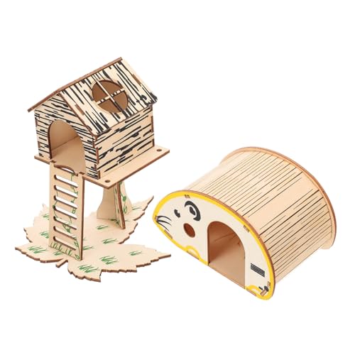 Happyyami 2st Holzhamster Spielzeug Kleine Tiere Rennmaus Tierhütte Haustier Hamsterhaus Hamstervilla Für Zwerghamster Klettergerüst Für Hamster Zwerghamsterhaus Tierkäfig Hölzern von Happyyami