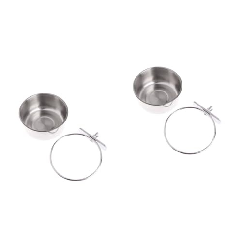 Happyyami 2st Vogelkäfig Tränke Vogelfutterbecher Vogelfutter Nymphensittich Papageienkäfig Papageienstangen Stehen Futterhäuschen Papageienschale Coop-nahrungsmittelschale Silver von Happyyami