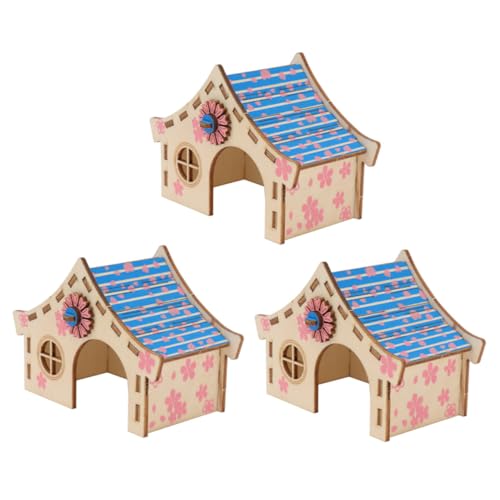 Happyyami 3St Hamsterhaus Hamster hamsterspielzeug Hamster Plaything Small Animal House Hamster Toy kleines Nagerhaus Hamstervilla Haustier holzvilla Hamster Holzhütte hölzern von Happyyami