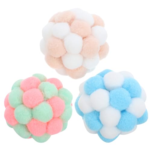 Happyyami 3St Katzenglockenball Kauspielzeug für Katzen Kätzchen-Pompon-Spielzeug -Spielzeug Kätzchen Spielzeug Katze Kratzbälle Kratzball für Katzen Bissfest kratzbaum für Katzen von Happyyami