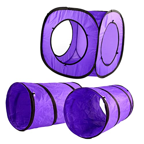 Happyyami 3St Katzentunnel Katzenzubehör Katzenhausbett Katzenrohr interaktives katzenspielzeug Interactive cat Toy Katzenschlauch zusammenklappbar Kitten-Röhrentunnel Stahldraht Violett von Happyyami