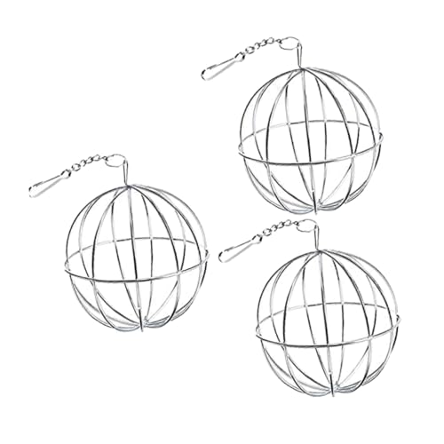 Happyyami 3St hängender Grasständer hängender Futterautomat Futterstelle für Haustierkaninchen Grasball für Nagetiere Heuraufe für Meerschweinchen Grasbälle aus Edelstahl Feederbälle Silver von Happyyami