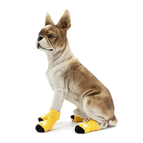 Happyyami 4 Stück Baumwollsocken für Haustiere Schuhe für Hunde klein Haustiersocken rutschfeste Socken aus Baumwolle Haustierzubehör pet Supplies hundepflege sockenschuhe Hundesocken Yellow von Happyyami