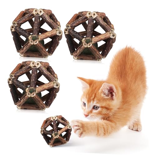 Happyyami 4 Stück Beißstäbchen Katzenspielzeug Bälle Katzenspielzeug Mit Katzenspielzeug Katzenzubehör Katzenspielzeug Kauspielzeug Für Katzen Bälle Für Katzen Polygonumholz von Happyyami