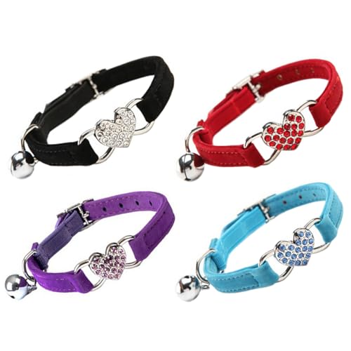 Happyyami 4 Stück Farbe Diamant Katzenhalsband Kette Air-Tag-katzenhalsband Welpen Glockenhalsband Für Haustiere Verstellbares Welpenhalsband Einstellbar Plüsch Fliehen Polyester von Happyyami