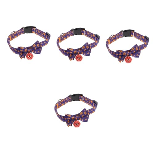 Happyyami 4 Stück Halloween-Kragen Halloween-Haustier Thanksgiving-hundehalsbänder Kürbisglocke Haustierhalsband Katze Schleife Dekoration Schleifenknoten-Kragen Hundeparty Polyester Violett von Happyyami