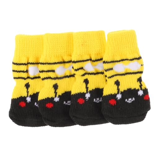 Happyyami 4 Stück Haustier Socken Pfoten Krallenschneider Für Hunde Hundestiefel Hund Sprinkler Pudel Haustierbedarf Für Hunde Hund Nagel Heiße Gummistiefel Für Hunde Griffe Yellow Baumwolle von Happyyami