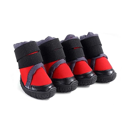 Happyyami Haustier Schuhe Set 4er Pack Hunde Warme Outdoor Schuhe Rot Gr. 80 Nicht-gassi-Schuhe Haustierbedarf von Happyyami