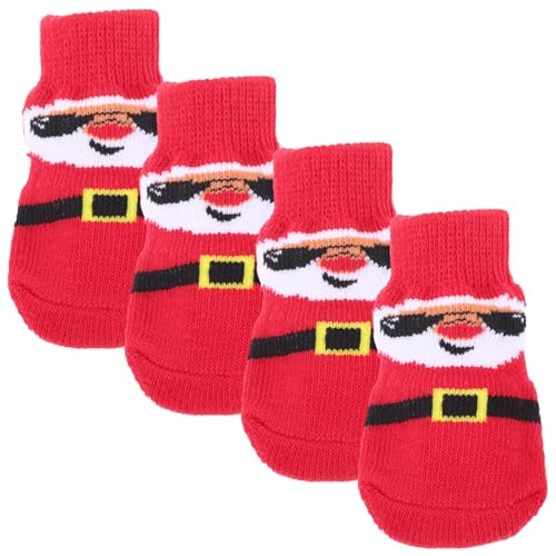 Happyyami 4 Stück Haustier socken hundesocken Dog Socks Welpenschuhe für kleine Hunde Weihnachtshundekostüm Wiederverwendbare Pfotenschützer Tragbare Hundepfotenschützer Polyester rot von Happyyami