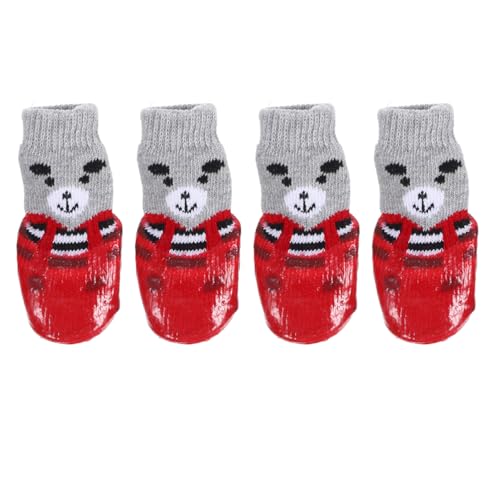 Happyyami 4 Stück Haustierschuhe Haustier Socken Hundepfoten Schutz Tier-Pfarrei-Cartoon-Design hundeschuhe hundeschutzschuhe waschbare Hundesocken waschbare Haustiersocken Baumwolle rot von Happyyami