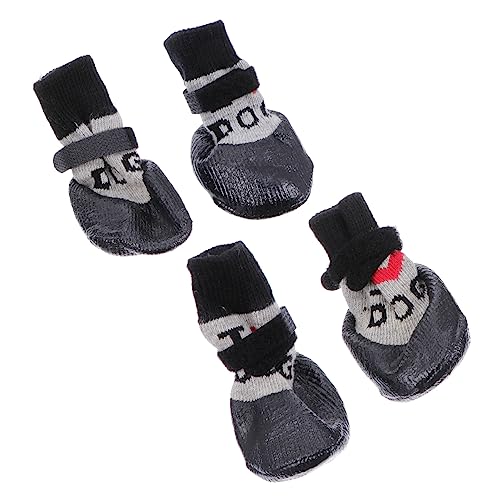 Happyyami 4 Stück Haustierschuhe Hundeschuhe Haustierstiefel Welpenstiefel Haustierbedarf Haustier Socke Pfotenschützer Für Haustiere Leckerlis Für Hunde Welpensocken Plastik Black von Happyyami